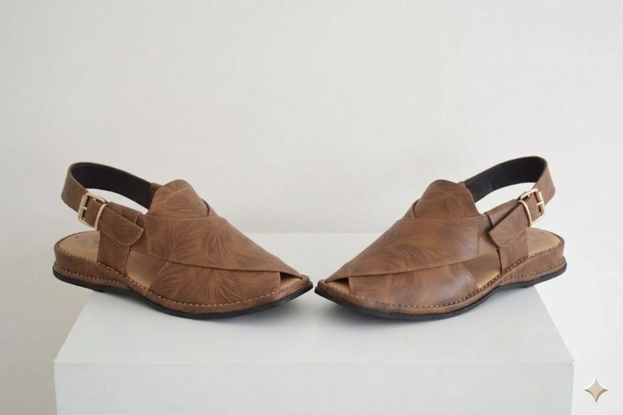 Stylish Brown Peshawari Chappal for Men – Textured Finish, Adjustable Strap, Premium Comfort